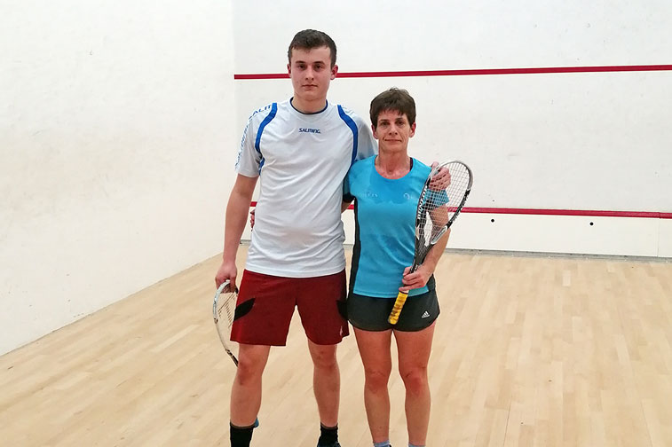 Sam Clark and Linda Pritchard after the conclusion of their Squash Open final